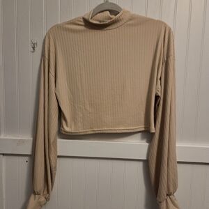 Jon & Anna Beige Ribbed Long Sleeve Crop Top